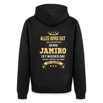 Tout va bien se passer parce que Jamiro est là - Veste à capuche bio Premium Unisexe - noir - Dos - Nico (187cm)