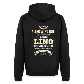 Tout va bien se passer, parce que Lino est là Outfit - Veste à capuche bio Premium Unisexe - noir - Dos - Nico (187cm)