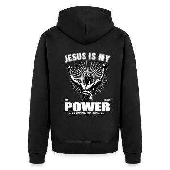 Jésus est mon pouvoir - Boxing Design - Veste à capuche bio Premium Unisexe - noir - Dos - Nico (187cm)