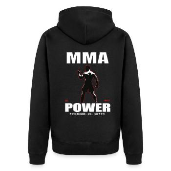 MMA Power Design für den Mixed Martial Arts Fan - Unisex Premium Bio Zip Hoodie - Schwarz - Hinten - Nico (187cm)
