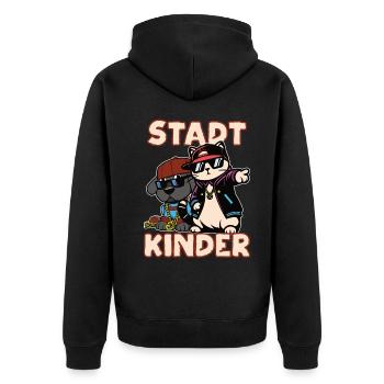 Stadtkinder Design, Hip Hop Katze und Hund - Unisex Premium Bio Zip Hoodie - Schwarz - Hinten - Nico (187cm)