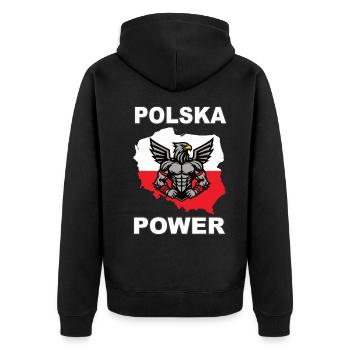 Polska Power, Cool Poland Design with White Eagle - Unisex Premium Organic Zip Hoodie - black - Back - Nico (187cm)