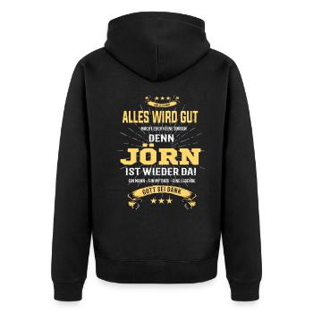 Alles wird gut denn Jörn Ist da Outfit - Unisex Premium Bio Zip Hoodie - Schwarz - Hinten - Nico (187cm)