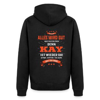 Alles wird gut denn Kay Ist da Outfit - Unisex Premium Bio Zip Hoodie - Schwarz - Hinten - Nico (187cm)