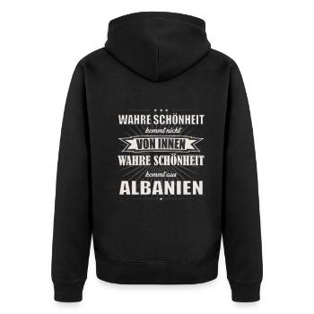 Wahre Schönheit kommt aus Albanien Design - Unisex Premium Bio Zip Hoodie - Schwarz - Hinten - Nico (187cm)