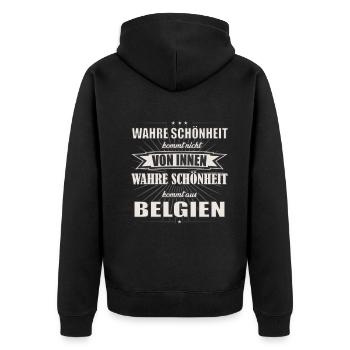 Wahre Schönheit kommt aus Belgien Design - Unisex Premium Bio Zip Hoodie - Schwarz - Hinten - Nico (187cm)