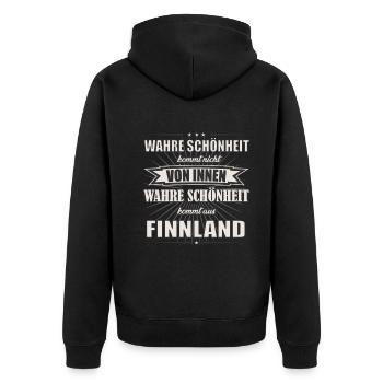 Wahre Schönheit kommt aus Finnland Design - Unisex Premium Bio Zip Hoodie - Schwarz - Hinten - Nico (187cm)