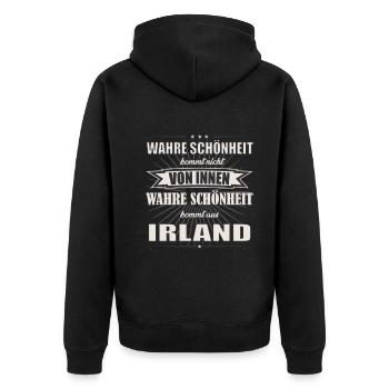 True beauty comes from Ireland Design - Unisex Premium Organic Zip Hoodie - black - Back - Nico (187cm)