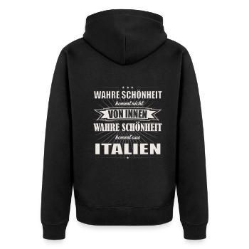 Wahre Schönheit kommt aus Italien Design - Unisex Premium Bio Zip Hoodie - Schwarz - Hinten - Nico (187cm)