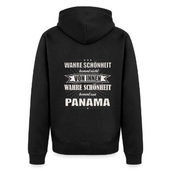 Wahre Schönheit kommt aus Panama Design - Unisex Premium Bio Zip Hoodie - Schwarz - Hinten - Nico (187cm)