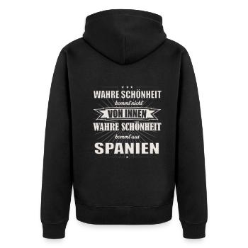 Wahre Schönheit kommt aus Spanien Design - Unisex Premium Bio Zip Hoodie - Schwarz - Hinten - Nico (187cm)