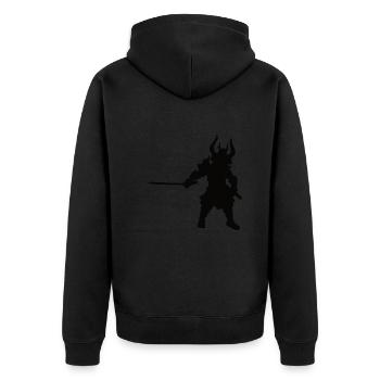 Samurai schwarzes Silhoutten Design - Unisex Premium Bio Zip Hoodie - Schwarz - Hinten - Nico (187cm)