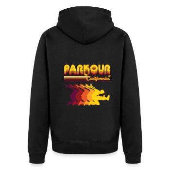 Cooles Retro Parkour Design für den Freerunner - Unisex Premium Bio Zip Hoodie - Schwarz - Hinten - Nico (187cm)