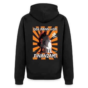 Der Mann vom Finanzamt - Finanzbeamten Design - Unisex Premium Bio Zip Hoodie - Schwarz - Hinten - Nico (187cm)