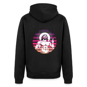 Drôle rire jésus-christ design rétro - Veste à capuche bio Premium Unisexe - noir - Dos - Nico (187cm)