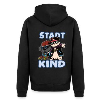 Stadtkind Design mit Hund und Katze im Hip Hop Sti - Unisex Premium Bio Zip Hoodie - Schwarz - Hinten - Nico (187cm)