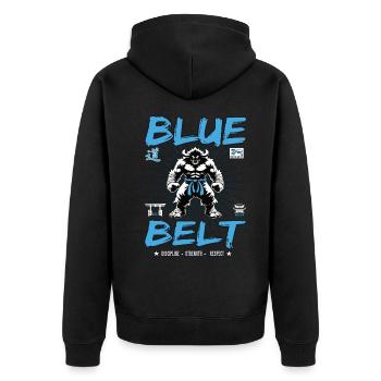 Blue Belt in Martial Arts Design - Blue Belt - Unisex Premium Organic Zip Hoodie - black - Back - Nico (187cm)