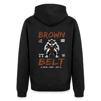 Ceinture marron en arts martiaux design - Ceinture marron - Veste à capuche bio Premium Unisexe - noir - Dos - Nico (187cm)