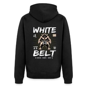 White belt in martial arts design - Unisex Premium Organic Zip Hoodie - black - Back - Nico (187cm)