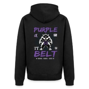 Purple belt in martial arts design - Unisex Premium Organic Zip Hoodie - black - Back - Nico (187cm)