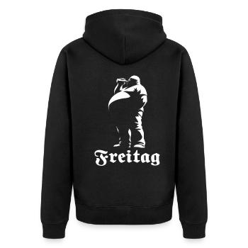 Freitag Design - Start ins Wochenende mit Bier - Unisex Premium Bio Zip Hoodie - Schwarz - Hinten - Nico (187cm)