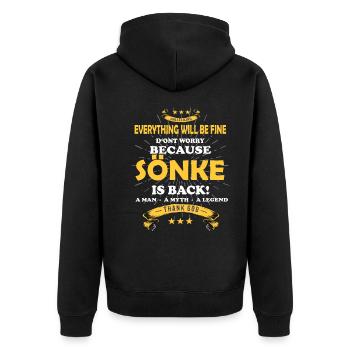 Everything will be fine Sönke Is back - Unisex Premium Bio Zip Hoodie - Schwarz - Hinten - Nico (187cm)