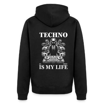 Techno is my Life - DJ with many arms - Unisex Premium Organic Zip Hoodie - black - Back - Nico (187cm)