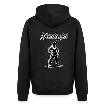 Karate Girl Design für die coole Karateka - Unisex Premium Bio Zip Hoodie - Schwarz - Hinten - Nico (187cm)