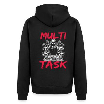 Fun multitasking design for everyone with 4 arms - Unisex Premium Organic Zip Hoodie - black - Back - Nico (187cm)