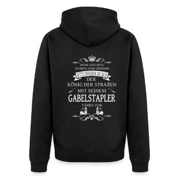 Der König der Straße, der Gabelstapler-Fahrer - Unisex Premium Bio Zip Hoodie - Schwarz - Hinten - Nico (187cm)
