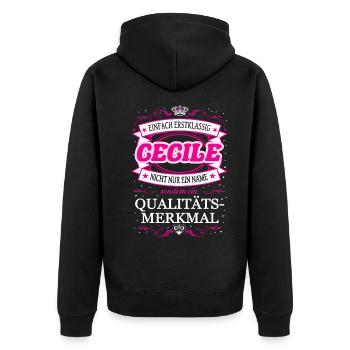 Qualitätsmerkmal Cecile einfach Erstklassig Outfit - Unisex Premium Bio Zip Hoodie - Schwarz - Hinten - Nico (187cm)