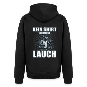 Funny Leek Design with Bodybuilder Bull - Unisex Premium Organic Zip Hoodie - black - Back - Nico (187cm)