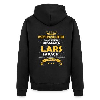 Lars est de retour – Tout ira bien, design cool - Veste à capuche bio Premium Unisexe - noir - Dos - Nico (187cm)