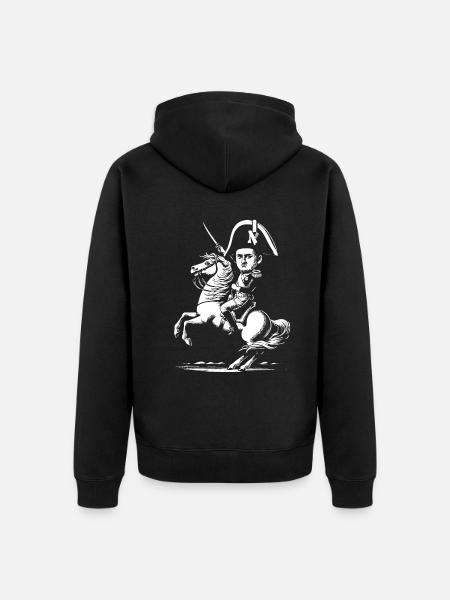 Sjovt Napoleon Bonaparte Design med hest og S - Premium økologisk unisex-hættejakke - sort