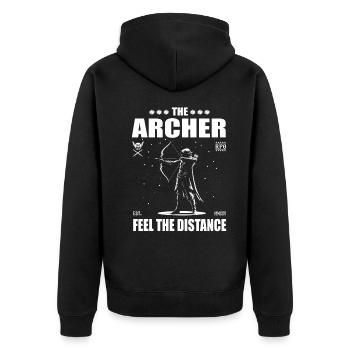 Der Bogenschütze - The Archer, feel the distance - Unisex Premium Bio Zip Hoodie - Schwarz - Hinten - Nico (187cm)