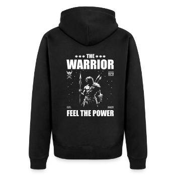 Der Krieger - cooles Fantasy Rollenspiel Design - Unisex Premium Bio Zip Hoodie - Schwarz - Hinten - Nico (187cm)
