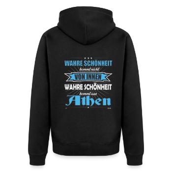 La vraie beauté vient d’Athens Design - Veste à capuche bio Premium Unisexe - noir - Dos - Nico (187cm)