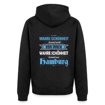 Wahre Schönheit kommt aus Hamburg Design - Unisex Premium Bio Zip Hoodie - Schwarz - Hinten - Nico (187cm)