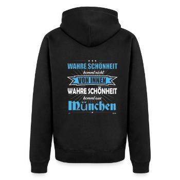True beauty comes from Munich Design - Unisex Premium Organic Zip Hoodie - black - Back - Nico (187cm)