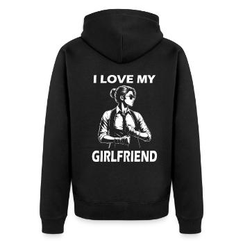Love my girlfriend - for the quick-witted and tough - Unisex Premium Organic Zip Hoodie - black - Back - Nico (187cm)