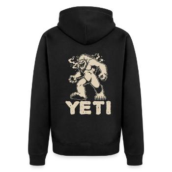 Yeti – Feel the Himalaya - cooles Monster Design - Unisex Premium Bio Zip Hoodie - Schwarz - Hinten - Nico (187cm)