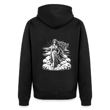 Juno - Göttin aus der Antike - Römische Gottheit - Unisex Premium Bio Zip Hoodie - Schwarz - Hinten - Nico (187cm)