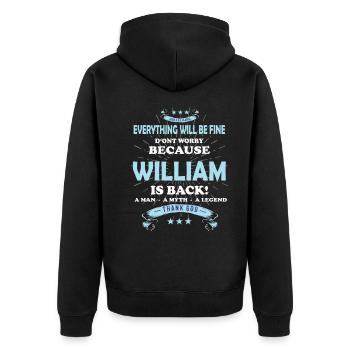 Everything will be fine William Is back - Unisex Premium Bio Zip Hoodie - Schwarz - Hinten - Nico (187cm)