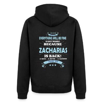 Everything will be fine Zacharias Is back - Unisex Premium Bio Zip Hoodie - Schwarz - Hinten - Nico (187cm)