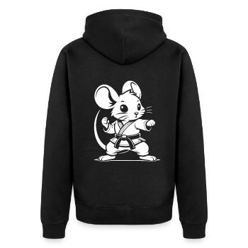 Kampfsport Maus Klein, aber oho! Mäuse Fan Design - Unisex Premium Bio Zip Hoodie - Schwarz - Hinten - Nico (187cm)