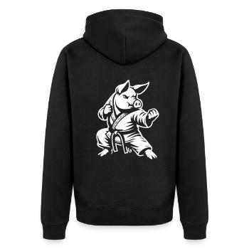 Martial Arts Pig – The Strong Fighter - Unisex Premium Organic Zip Hoodie - black - Back - Nico (187cm)