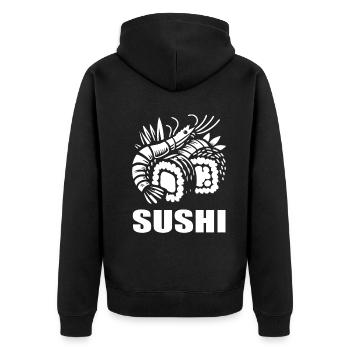 Sushi Design für den Fan der japanischen Küche - Unisex Premium Bio Zip Hoodie - Schwarz - Hinten - Nico (187cm)