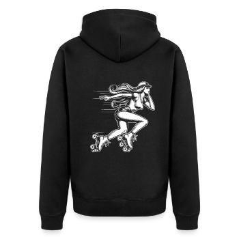 Rollerskating Queen – Feel the Freedom - Unisex Premium Bio Zip Hoodie - Schwarz - Hinten - Nico (187cm)