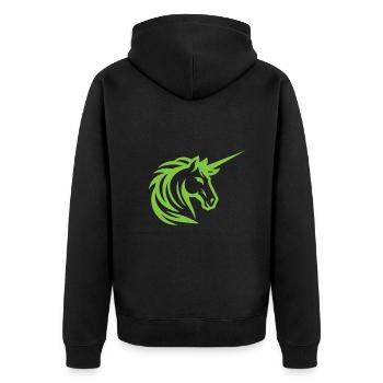 Schlichtes grünes Einhorn – Eleganz und Fantasie - Unisex Premium Bio Zip Hoodie - Schwarz - Hinten - Nico (187cm)