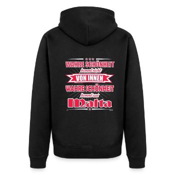 Wahre Schönheit kommt aus Malta Design - Unisex Premium Bio Zip Hoodie - Schwarz - Hinten - Nico (187cm)